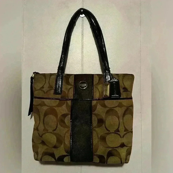 COACH F25771 SIGNATURE STRIPE TOTE SHOULDER BAG - Picture 1 of 8